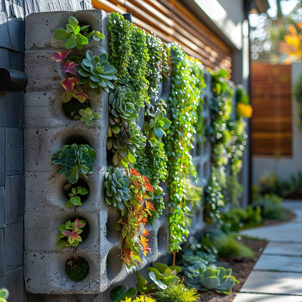 Jardinière verticale bricolage avec blocs de béton